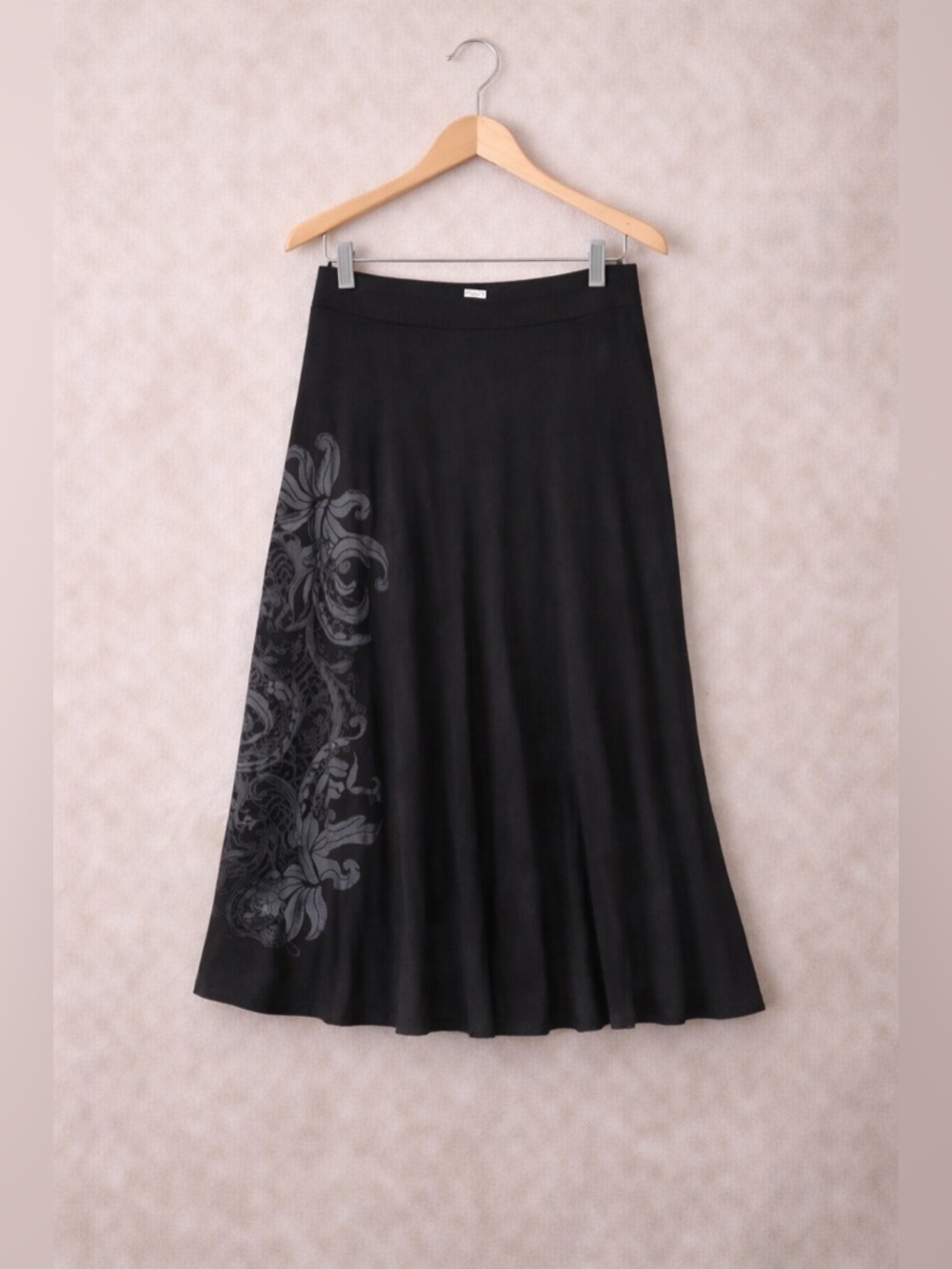 PrAna Serena Midi Skirt M Black Floral A-Line Boho Cottagecore Retired
